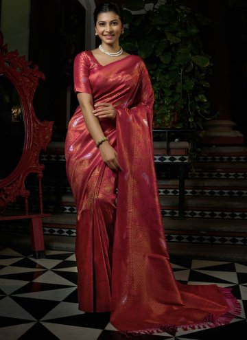 Gold and Red Kanjivaram Silk Woven Contemporary Saree