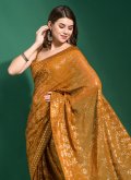 Gold color Embroidered Georgette Trendy Saree - 1