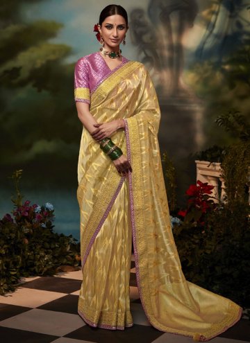 Gold color Fancy work Fancy Fabric Designer Saree
