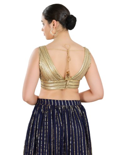 Gold color Net Designer Blouse with Embroidered