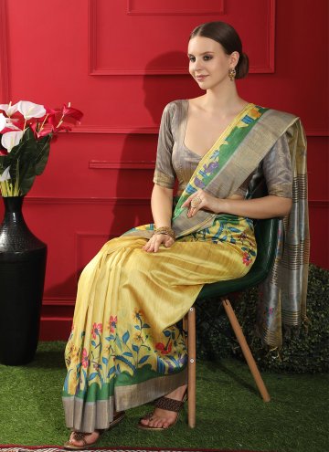 Gold color Woven Tussar Silk Classic Designer Saree