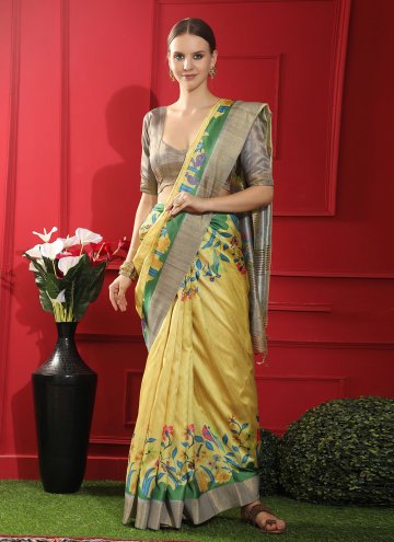 Gold color Woven Tussar Silk Classic Designer Sare