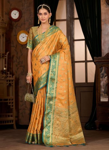 Gold Contemporary Saree in Kanjivaram Silk with Woven