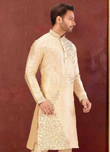Gold Kurta in Art Dupion Silk with Embroidered