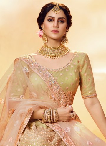 Gold Net Embroidered A Line Lehenga Choli for Engagement
