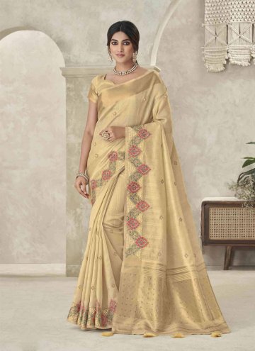 Gold Silk Embroidered Classic Designer Saree