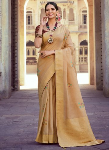 Gold Trendy Saree in Silk with Woven
