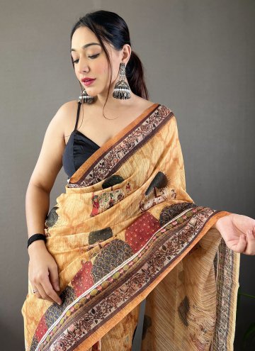 Gold Tussar Silk Printed Contemporary Saree for Ceremonial