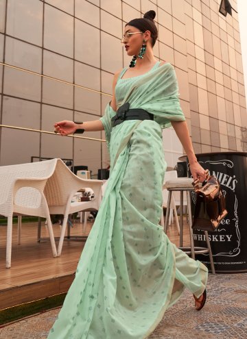 Gratifying Aqua Blue Handloom Silk Woven Classic Designer Saree for Festival