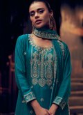 Gratifying Aqua Blue Silk Embroidered Salwar Suit for Ceremonial - 2