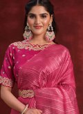 Gratifying Beige and Pink Banarasi Embroidered Designer Saree for Ceremonial - 1