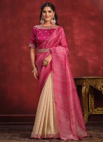 Gratifying Beige and Pink Banarasi Embroidered Des