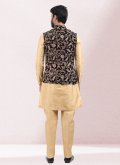 Gratifying Beige and Wine Art Banarasi Silk Thread Work Kurta Payjama With Jacket - 2