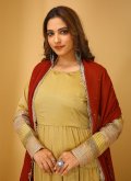 Gratifying Beige Art Silk Embroidered Trendy Salwar Kameez - 1