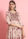 Gratifying Beige Rayon Embroidered Trendy Salwar Suit - 1