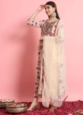 Gratifying Beige Rayon Embroidered Trendy Salwar Suit - 3
