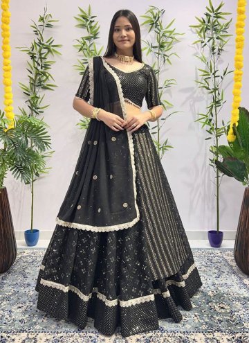 Gratifying Black Georgette Embroidered Readymade L