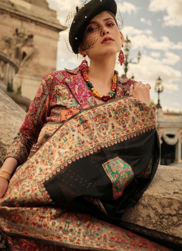 Gratifying Black Handloom Silk Woven Classic Designer Saree for Ceremonial