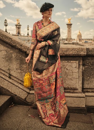 Gratifying Black Handloom Silk Woven Classic Designer Saree for Ceremonial
