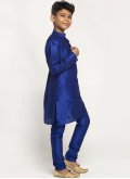 Gratifying Blue Art Dupion Silk Plain Work Kurta Pyjama - 1