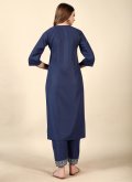 Gratifying Blue Cotton  Embroidered Casual Kurti for Casual - 1