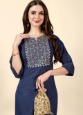 Gratifying Blue Cotton  Embroidered Casual Kurti for Casual - 2