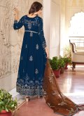 Gratifying Blue Faux Georgette Embroidered Gown - 2