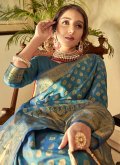 Gratifying Blue Handloom Silk Woven Trendy Saree - 1