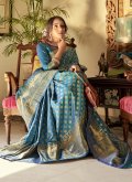 Gratifying Blue Handloom Silk Woven Trendy Saree - 2