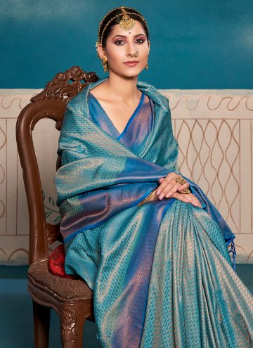 Gratifying Blue Kanjivaram Silk Border Contemporary Saree