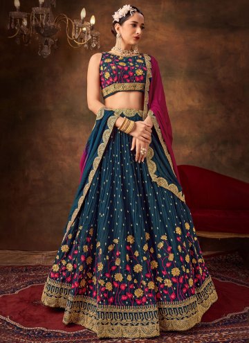 Gratifying Blue Pure Georgette Embroidered A Line 