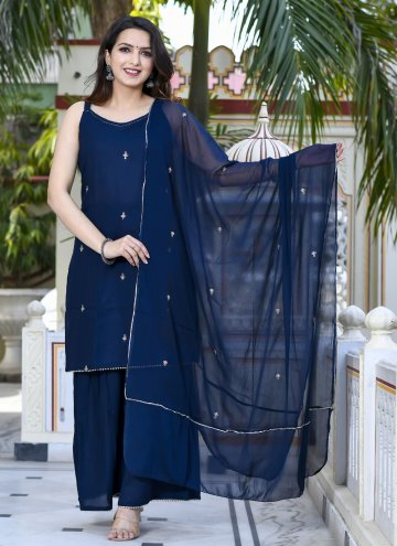 Gratifying Blue Rayon Embroidered Salwar Suit