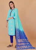 Gratifying Booti Work Banarasi Turquoise Salwar Suit - 2