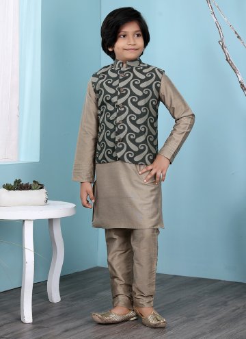 Gratifying Brown and Green Handloom Silk Printed Kurta Payjama With Jacket