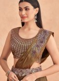 Gratifying Brown Art Silk Embroidered Contemporary Saree for Engagement - 1