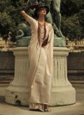 Gratifying Cream Handloom Silk Woven Contemporary Saree for Ceremonial - 1
