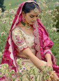 Gratifying Cream Silk Embroidered Lehenga Choli for Engagement - 2