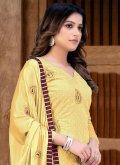 Gratifying Embroidered Chanderi Yellow Straight Salwar Kameez - 1