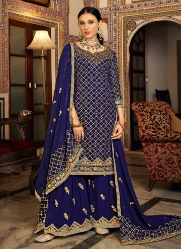 Gratifying Embroidered Chinon Navy Blue Designer S