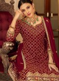 Gratifying Embroidered Chinon Red Trendy Salwar Kameez - 1