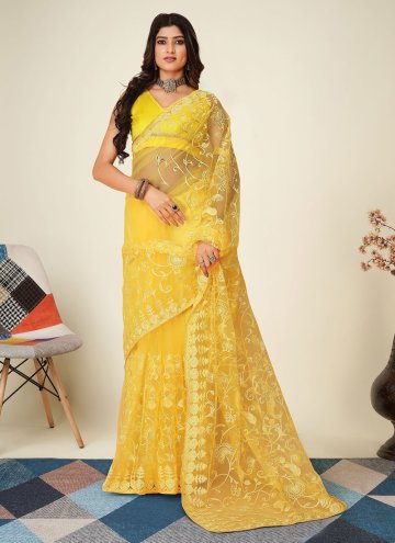 Gratifying Embroidered Chinon Yellow Classic Desig
