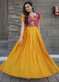 Gratifying Embroidered Chinon Yellow Designer Gown - 2