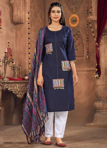 Gratifying Embroidered Cotton  Navy Blue Salwar Suit