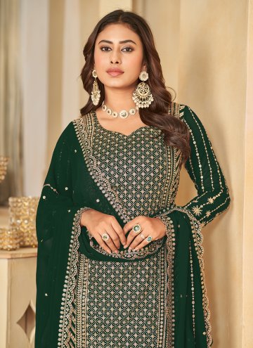 Gratifying Embroidered Faux Georgette Green Salwar Suit