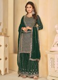 Gratifying Embroidered Faux Georgette Green Salwar Suit - 2