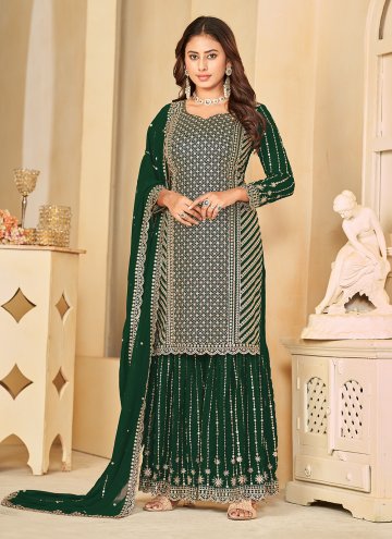Gratifying Embroidered Faux Georgette Green Salwar Suit