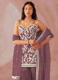 Gratifying Embroidered Faux Georgette Lavender Trendy Salwar Suit - 1