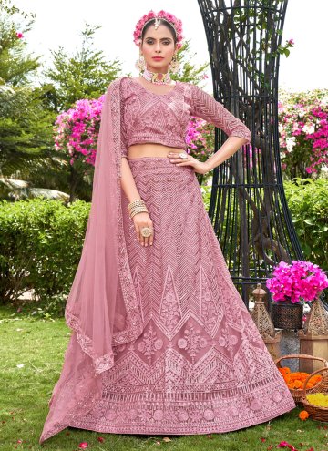 Gratifying Embroidered Net Pink A Line Lehenga Cho
