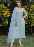 Gratifying Embroidered Poly Silk Blue Pant Style Suit - 3