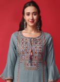 Gratifying Embroidered Rayon Grey Trendy Salwar Suit - 1